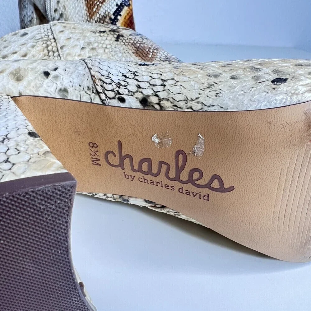 Charles David Ankle Boot print snake Women Block Heel Pointed Toe size 8.5